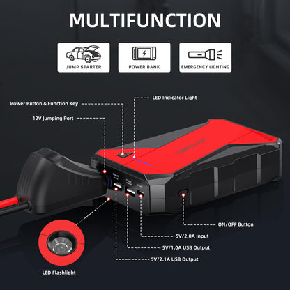 1000-Amp 12-Volt Portable Car Battery Jump Starter in Red