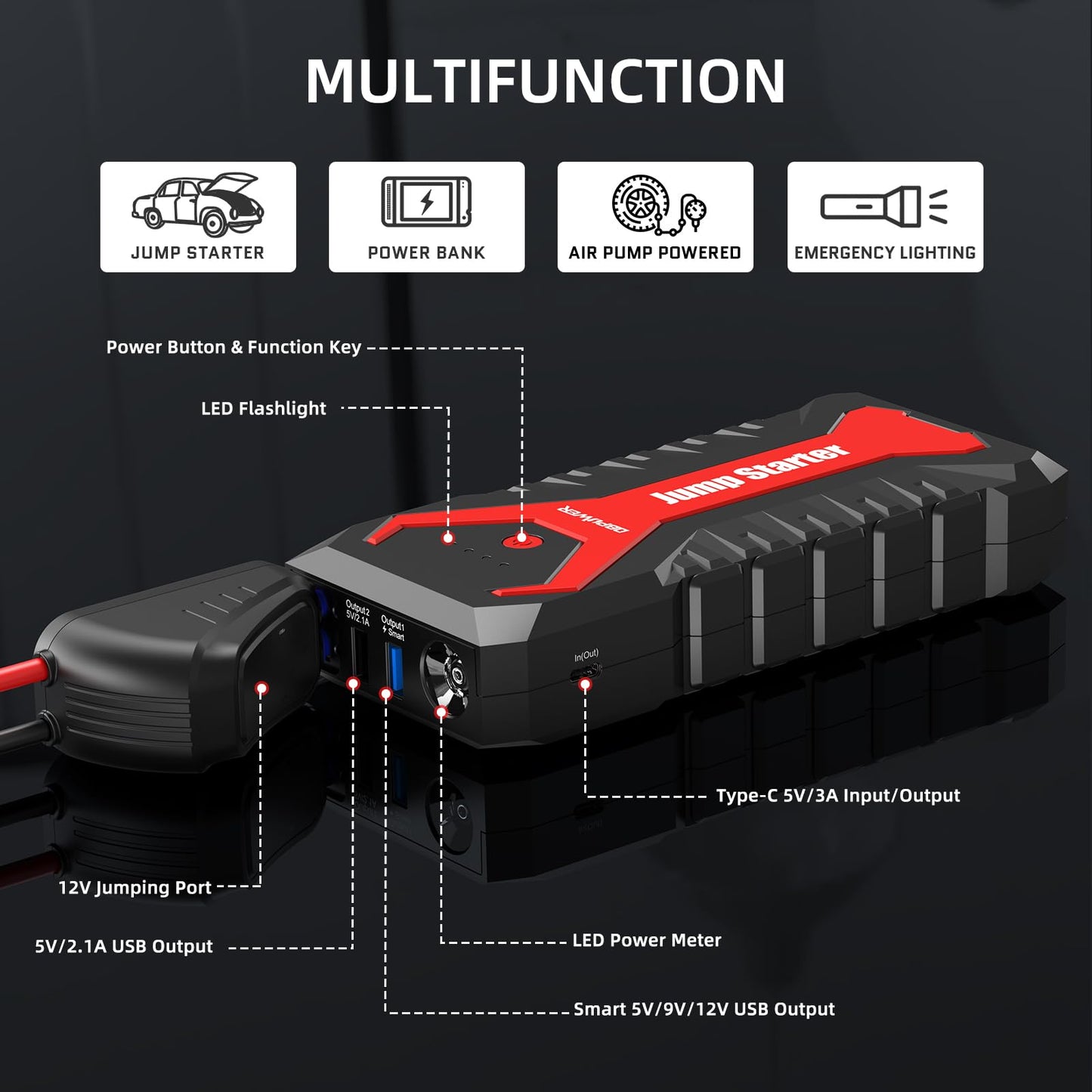 3000-Amp 12-Volt Portable Car Battery Jump Starter