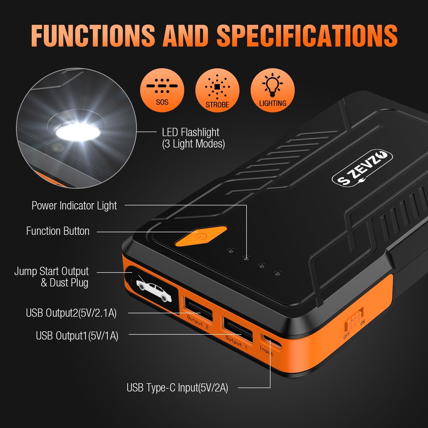 1000-Amp 12-Volt Portable Car Battery Jump Starter in Orange