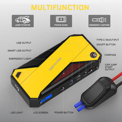 800-Amp 12-Volt Portable Car Battery Jump Starter in Yellow