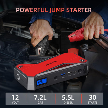 800-Amp 12-Volt Portable Car Battery Jump Starter in Red