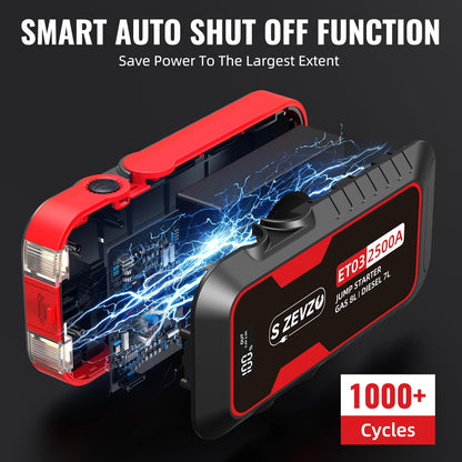 2500-Amp 12-Volt Portable Car Battery Jump Starter in Red