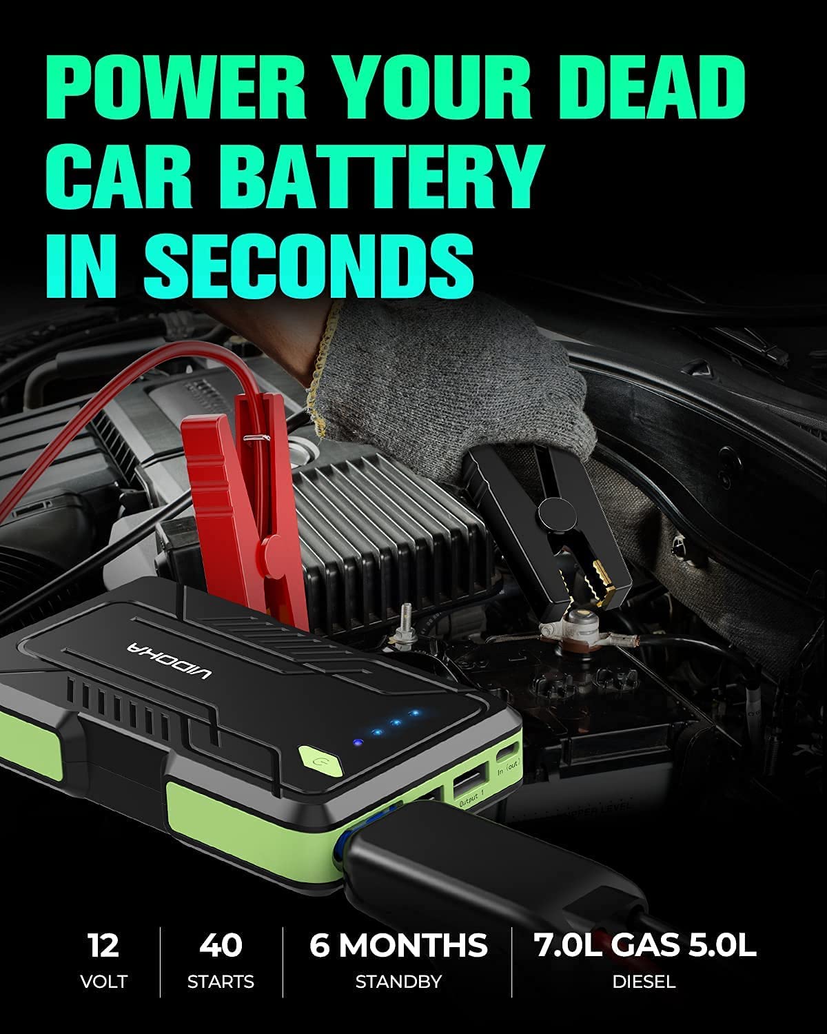 1000-Amp 12-Volt Portable Car Battery Jump Starter in Green