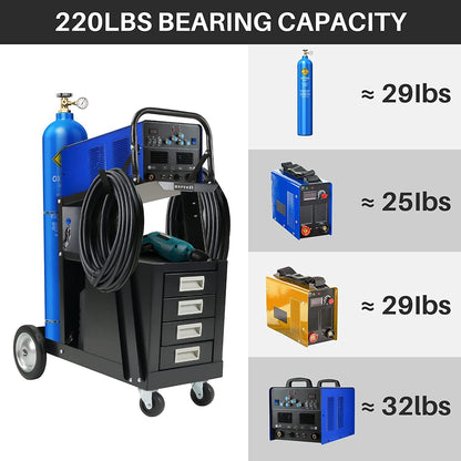 220 lbs 4 Drawer Cabinet Steel Welding Cart Fits Welders and Plasma Cutters