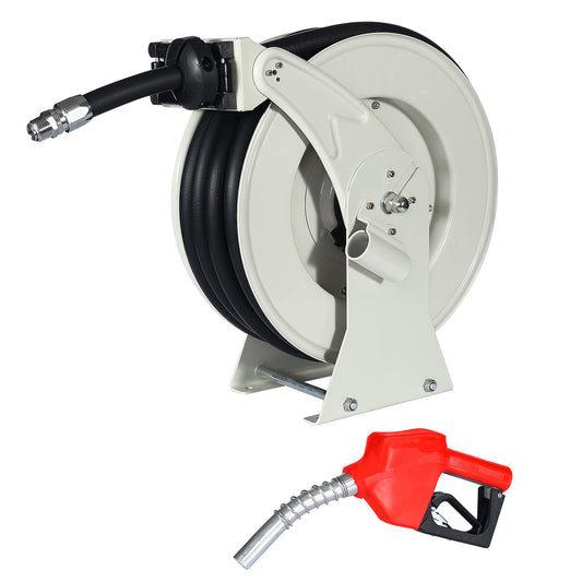 0.75 x 50 ft. Extra Long Retractable Heavy Duty Carbon Steel Construction Fuel Hose Reel with Automatic Fuel Nozzle