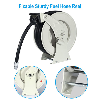 0.75 x 50 ft. Extra Long Retractable Heavy Duty Carbon Steel Construction Fuel Hose Reel with Automatic Fuel Nozzle