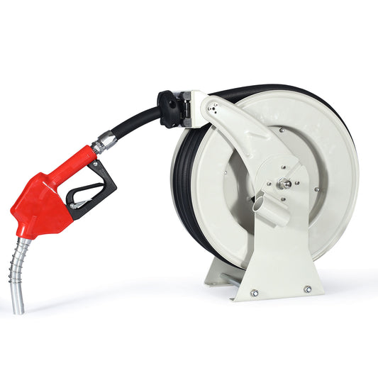 1 x 50 ft. Extra Long Retractable Heavy Duty Carbon Steel Construction Fuel Hose Reel with Automatic Fuel Nozzle