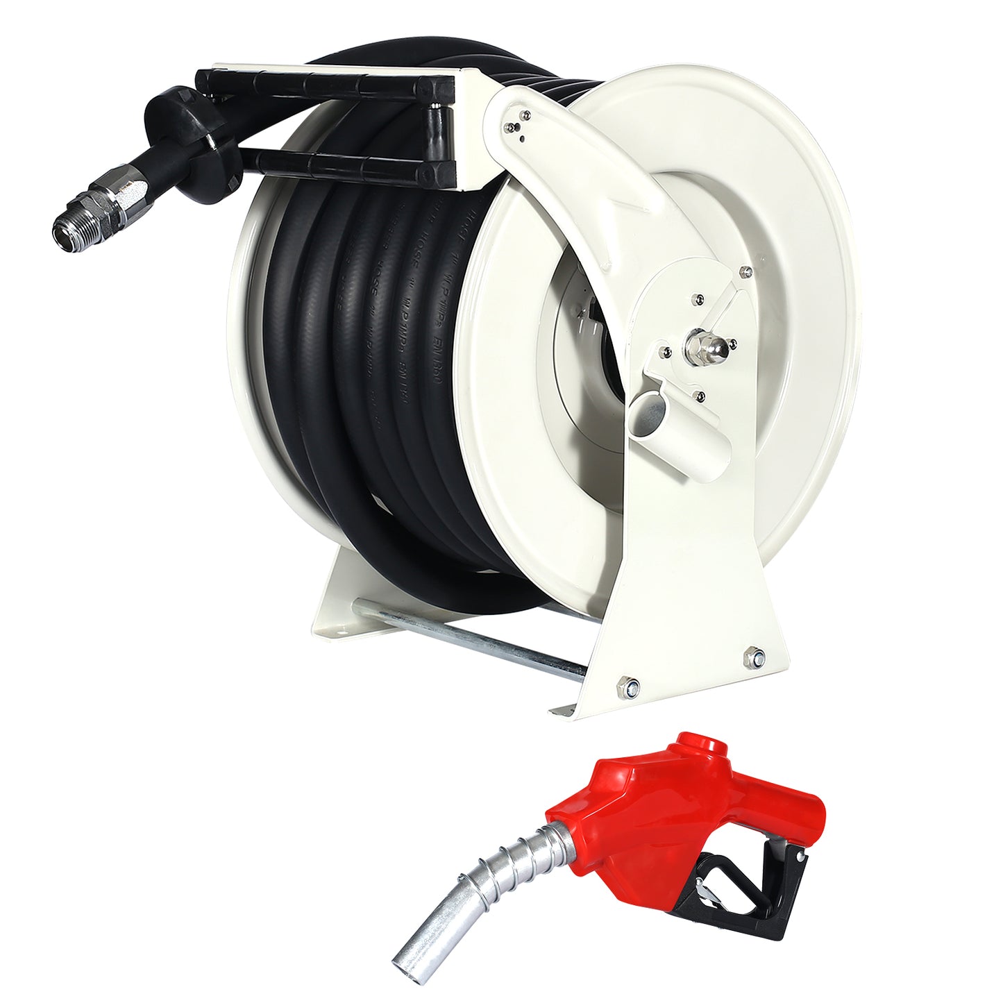 1 x 50 ft. Extra Long Retractable Heavy Duty Carbon Steel Construction Fuel Hose Reel with Automatic Fuel Nozzle