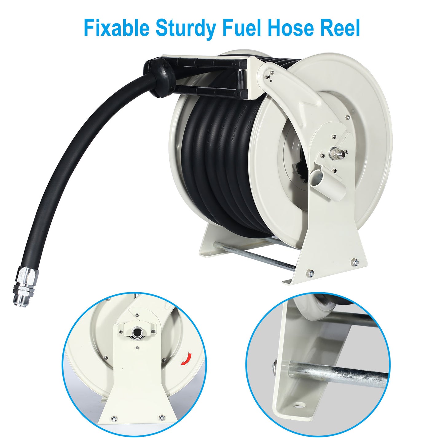 1 x 50 ft. Extra Long Retractable Heavy Duty Carbon Steel Construction Fuel Hose Reel with Automatic Fuel Nozzle