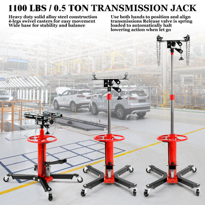 1100 LBS. 0.5 Tons Hydraulic Transmission Jack Floor Jack Stand with Foot Pedal and 360° Swivel Wheel