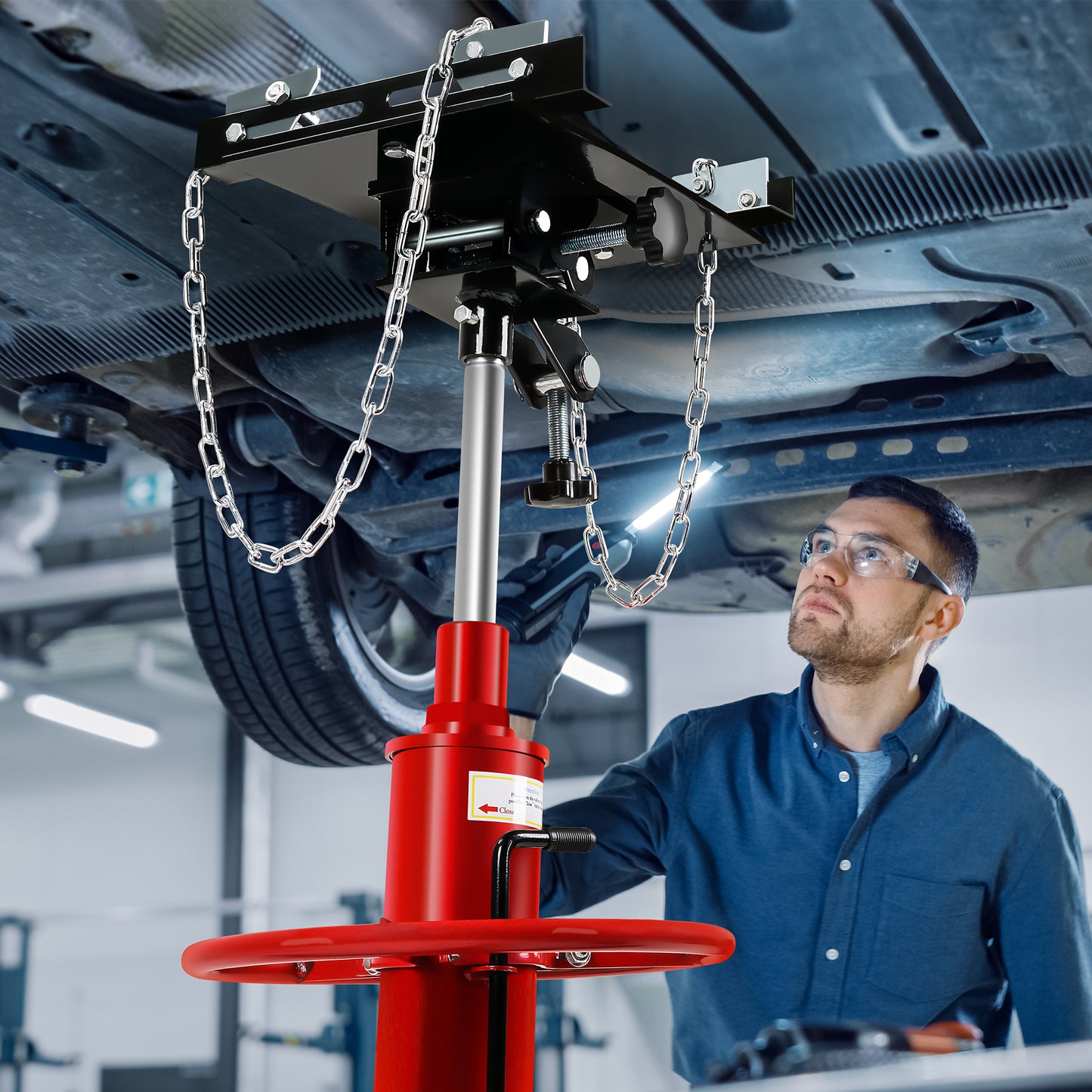 1100 LBS. 0.5 Tons Hydraulic Transmission Jack Floor Jack Stand with Foot Pedal and 360° Swivel Wheel