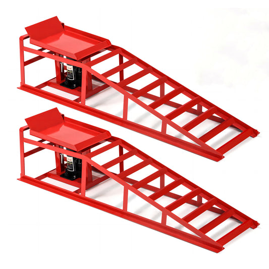 2 Tons 2 Pieces Liftable Heavy-Duty Iron Steel Frame Car Maintenance Ramp in Red
