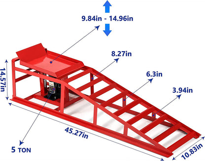 2 Tons 2 Pieces Liftable Heavy-Duty Iron Steel Frame Car Maintenance Ramp in Red